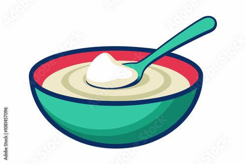Yogurt with a spoon on a white background vector art illustration 