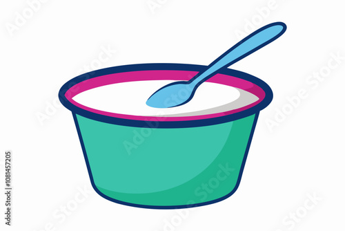 Yogurt with a spoon on a white background vector art illustration 