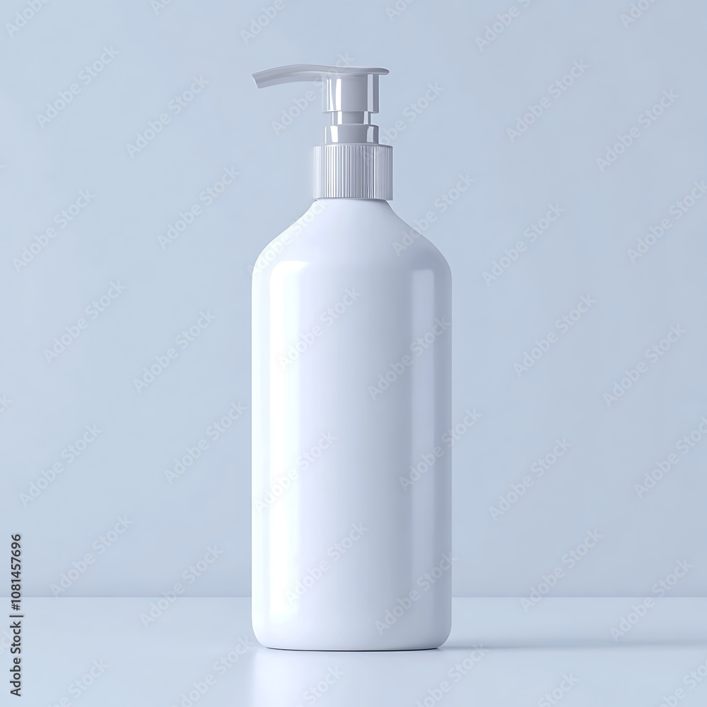 White Pump Bottle on Light Blue Background White Pump Bottle on Light Blue Background