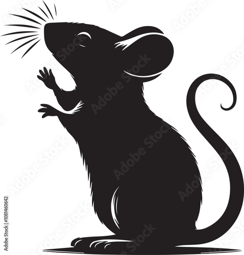 Silhouette of a mouse sniffing the air with one paw raised