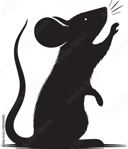 Silhouette of a mouse sniffing the air with one paw raised