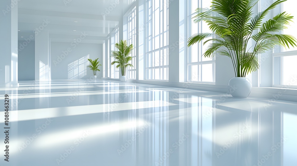 Modern office with clean lines, empty wall on right, desk with computer screen, high-quality 3D rendering, no visual clutter Modern office with clean lines, empty wall on right, desk with computer screen, high-quality 3D rendering, no visual clutter