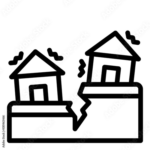 outline icon of earthquake damage symbolizing the structural impact of tremors.