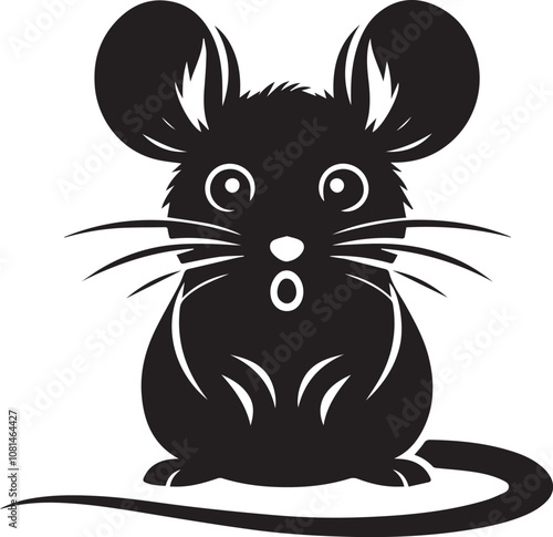 Mouse silhouette with wide surprised eyes tail straightened
