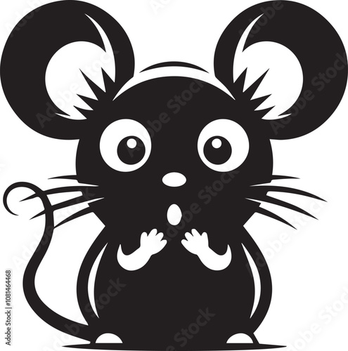 Mouse silhouette with wide surprised eyes tail straightened