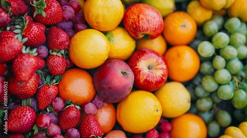 Colorful assortment of fresh fruits including apples and oranges