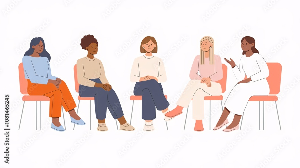 Obraz premium Support group, therapy session, group therapy, counseling, discussion circle, mental health, community support, sharing circle, dialogue, conversation, diverse group, inclusivity, communication, activ