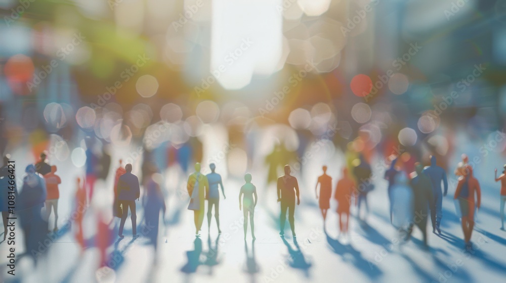 A diverse group of 3D figures symbolizing unity against a softly blurred community park backdrop, Reflecting inclusivity in neighborhood spaces, photography style A diverse group of 3D figures symbolizing unity against a softly blurred community park backdrop, Reflecting inclusivity in neighborhood spaces, photography style