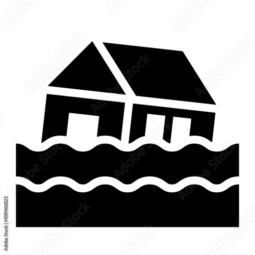 glyph icon representing flood as a climate change related disaster.