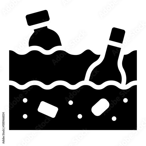 glyph icon representing water pollution from chemicals and waste.