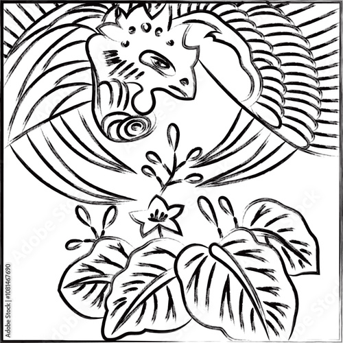 Wallpaper Mural 筆書き正方形花札　師走　桐　鳳凰　12月　桐に鳳凰 Torontodigital.ca