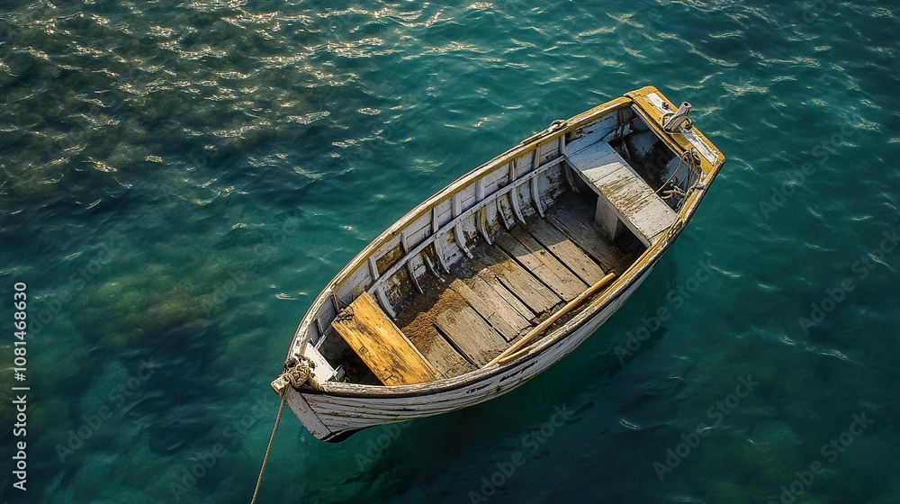 Solitude on the Sea: A Weathered Rowboat at Anchor Solitude on the Sea: A Weathered Rowboat at Anchor