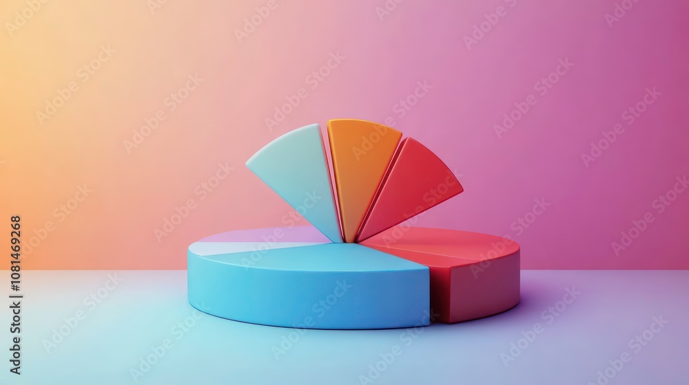 Obraz premium Colorful 3D pie chart with six segments against a gradient background.