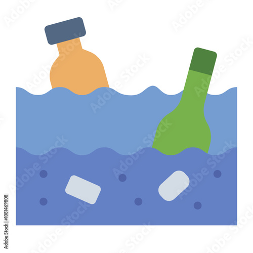 flat icon representing water pollution from chemicals and waste.