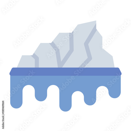 flat icon of melting iceberg symbolizing global warming effects on polar ice.