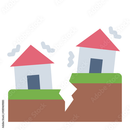 flat icon of earthquake damage symbolizing the structural impact of tremors.