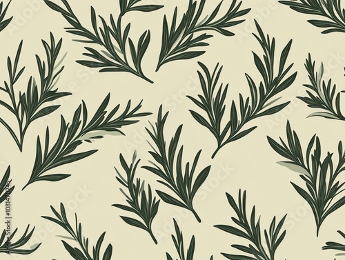 rosemary sprigs pattern in dark green colour on greyish green background, holiday celebration themed card banner poster backdrop photo