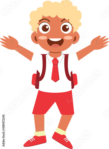 Joyful boy in school uniform illustration