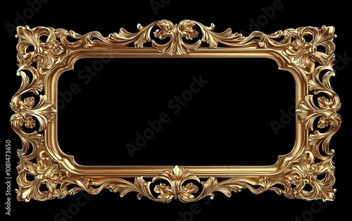 Ornate golden picture frame with intricate floral designs, suitable for displaying artwork or photos. photo