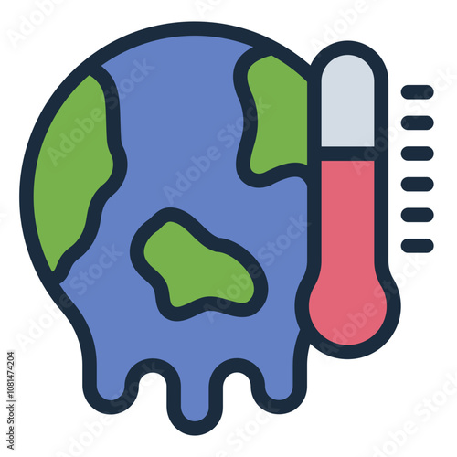 filled line icon of melting earth symbolizing global warming and climate crisis.