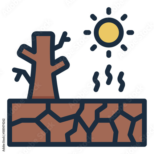 filled line icon representing drought and extreme heat as climate impact.