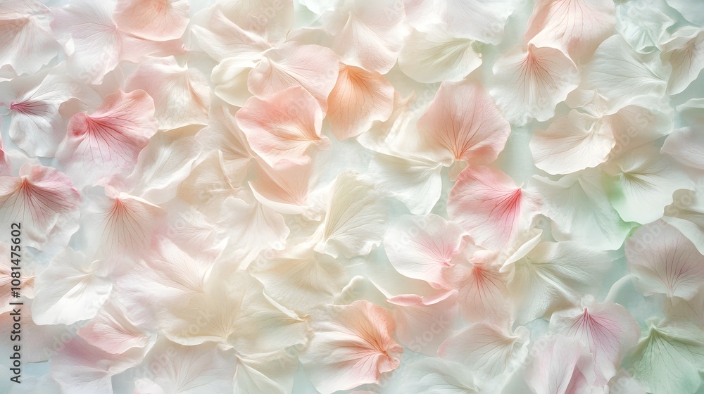 Fototapeta premium Delicate pastel floral background with soft petals in shades of pink and white, creating serene and calming atmosphere. Perfect for various design projects