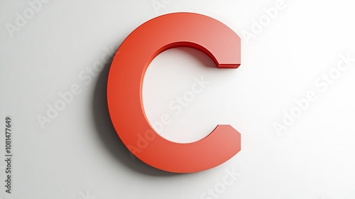 A bright red 3D letter C with subtle shadows against a white minimalistic background