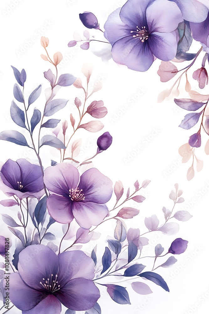 custom made wallpaper toronto digitalElegant watercolor floral arrangement with soft purple blooms and delicate leaves for artistic decor and design inspiration