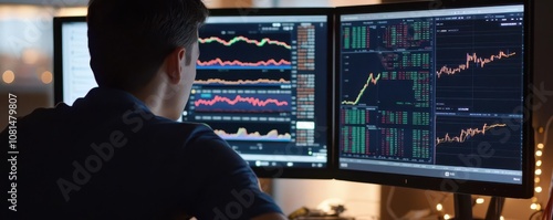 Cryptocurrency Inflation, A young investor reviewing inflation data on one screen while tracking cryptocurrency prices on another