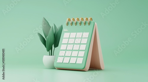 salary annual. A minimalist desk calendar set against a pastel green backdrop, complemented by a small potted plant, creating a serene workspace vibe.