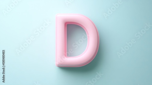 A pastel pink letter D with soft edges, centered on a light blue background