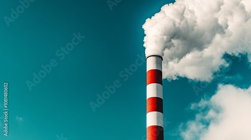 Industrial smokestack emitting thick smoke into the sky, symbolizing air pollution and the need for pollution control measures.