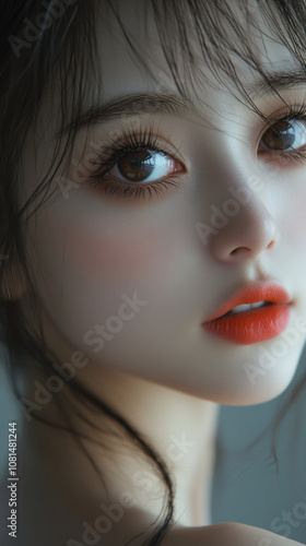 Wallpaper Mural Beautiful young woman with long eyelashes extensions eyeshadow makeup red lips fashion closeup background. cosmetic beauty product spa salon banner poster wallpaper  Torontodigital.ca
