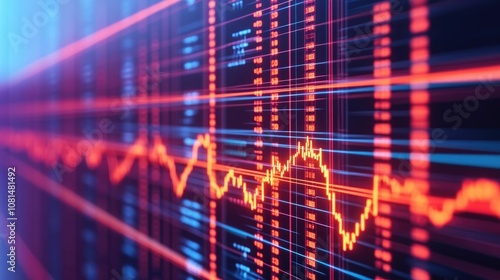 Futuristic visualization of a digital network of power lines and financial data illustrating the connectivity and growth of the market and investment returns The image showcases a dynamic