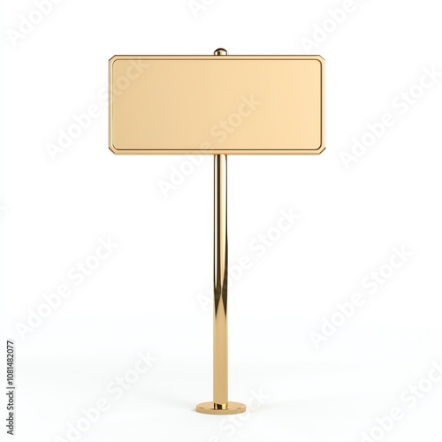 A blank gold sign on a simple stand, perfect for customizable marketing or artistic projects.