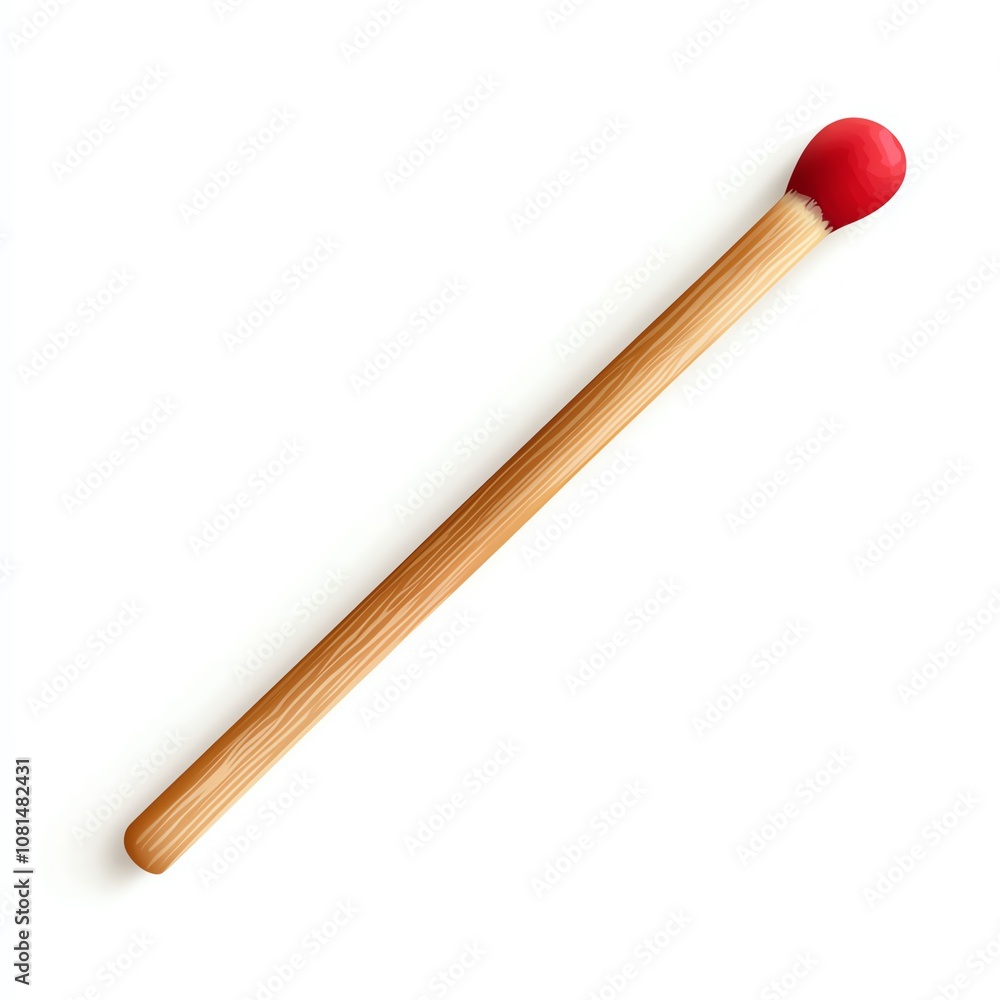 A single wooden matchstick with a vibrant red tip on a white background, symbolizing fire and lighting. A single wooden matchstick with a vibrant red tip on a white background, symbolizing fire and lighting.