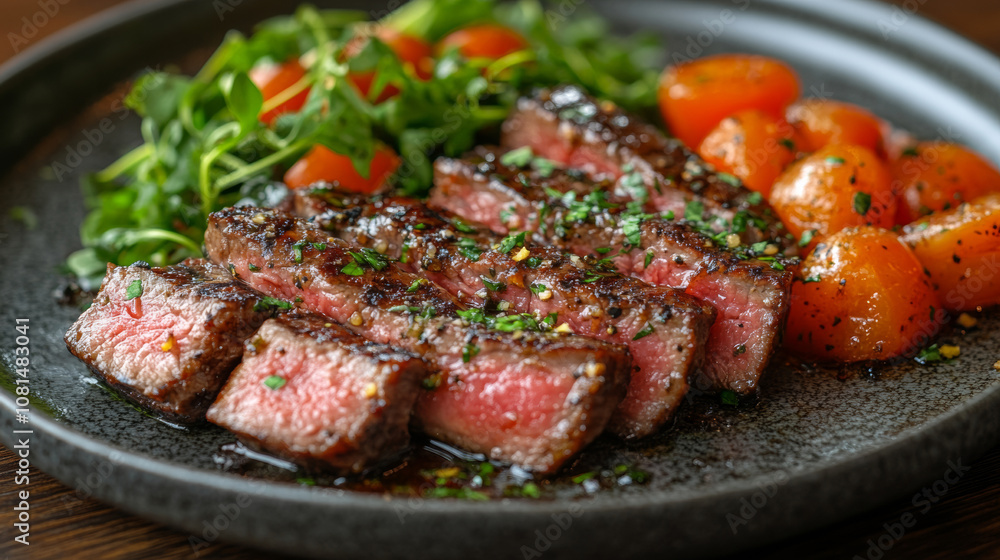 Delicious grilled beef medium rare ribeye steak plate food photography tasty meal gourmet fashion background with copy space. for cuisine dishes restaurant recipe advertising Delicious grilled beef medium rare ribeye steak plate food photography tasty meal gourmet fashion background with copy space. for cuisine dishes restaurant recipe advertising