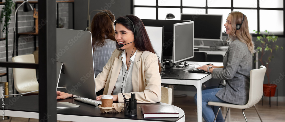 Female technical support agents working in office Female technical support agents working in office