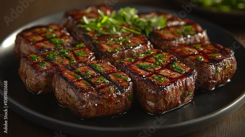 Delicious grilled beef medium rare ribeye steak plate food photography tasty meal gourmet fashion background with copy space. for cuisine dishes restaurant recipe advertising