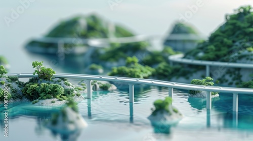 A meaningful scene of equitable design, depicting a series of differently sized bridges connecting various islands, each representing different needs and perspectives photo