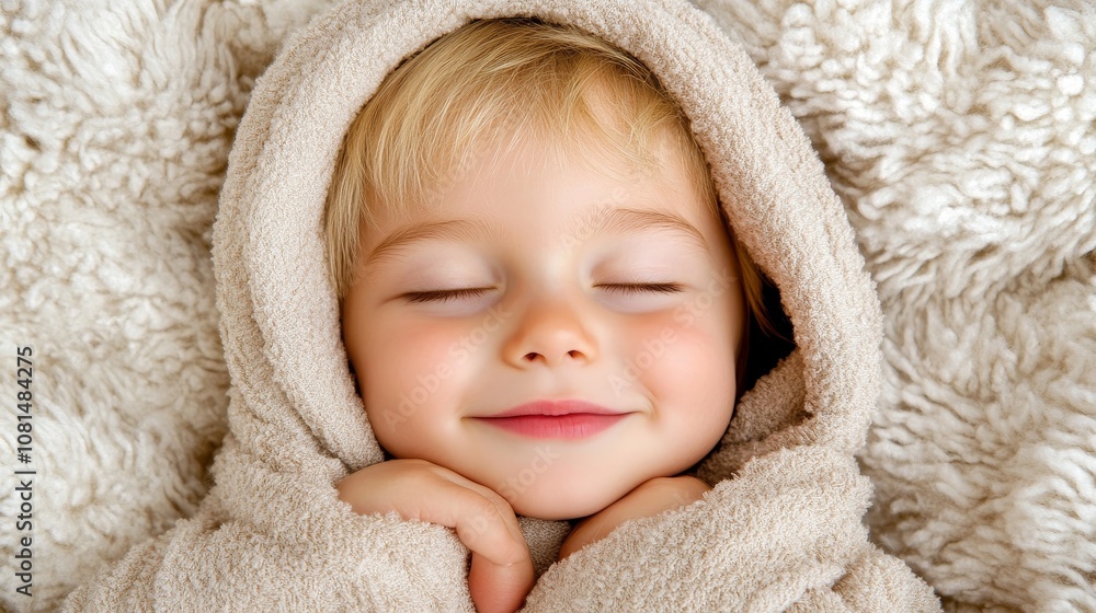 Peaceful Baby Sleeping in Soft Towel Cozy Home Peaceful Baby Sleeping in Soft Towel Cozy Home