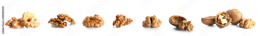 Set of tasty walnuts on white background Set of tasty walnuts on white background