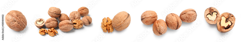 Set of tasty walnuts on white background Set of tasty walnuts on white background