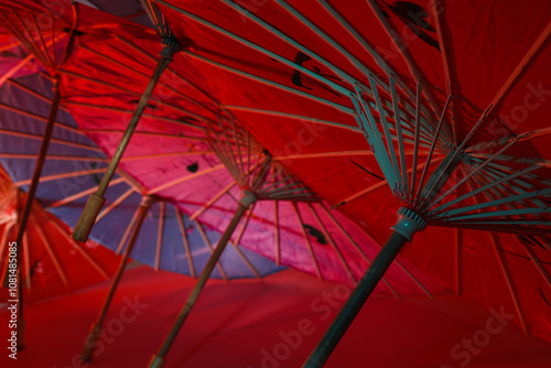 A close-up view of beautiful Japanese umbrellas photo