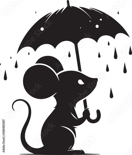 Mouse silhouette holding an umbrella as if it's raining