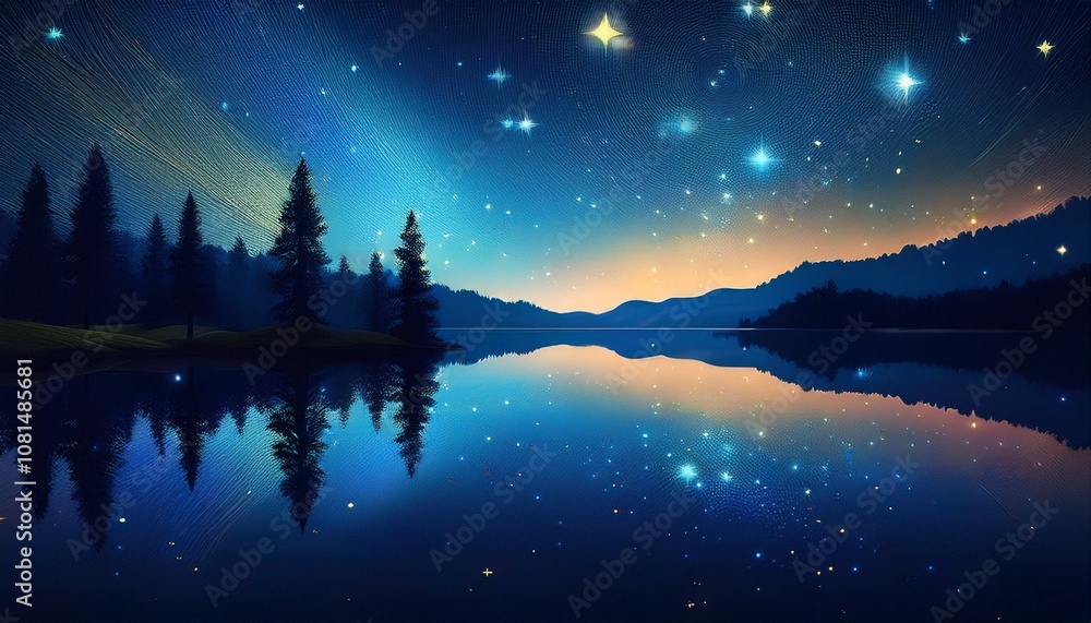 Naklejka premium night landscape with lake