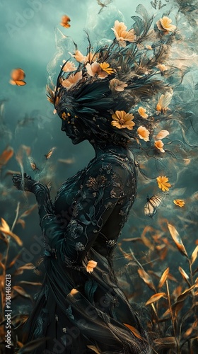 Mystical Woman in a Floral Crown: A Dreamlike Fantasy Art Portrait