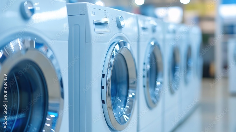 Row of Washing Machines in a Store Row of Washing Machines in a Store
