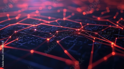 Futuristic electric supply chain network with power distribution symbols and nodes interconnected in a digital grid system creating a modern high tech and innovative industrial concept