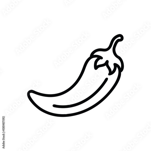 A pepper is shown in a black-and-white Vector Illustration. The pepper is sliced in half and has a stem on top